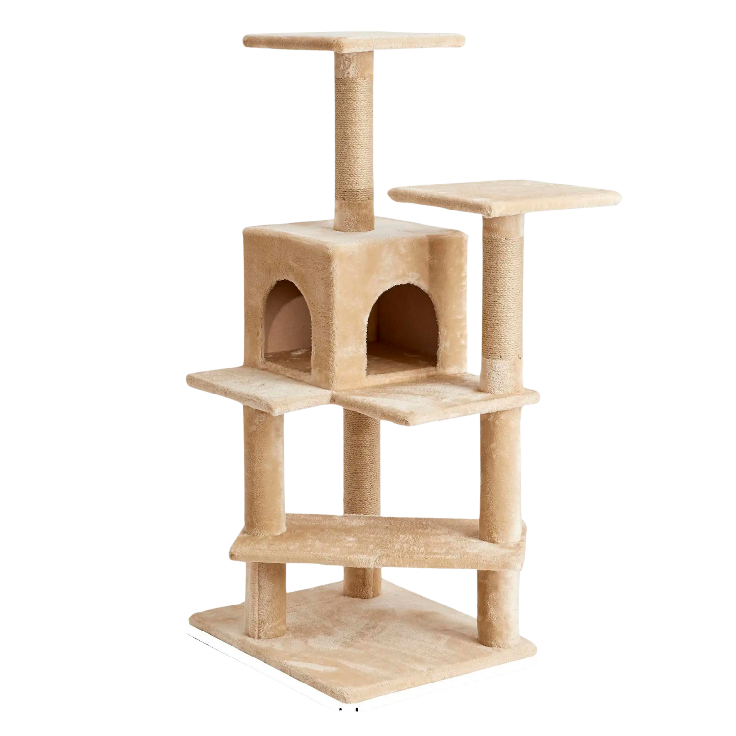 Two by Two Portland - Beige Wood Composite & Faux Fur Scratching Post Cat Furniture 